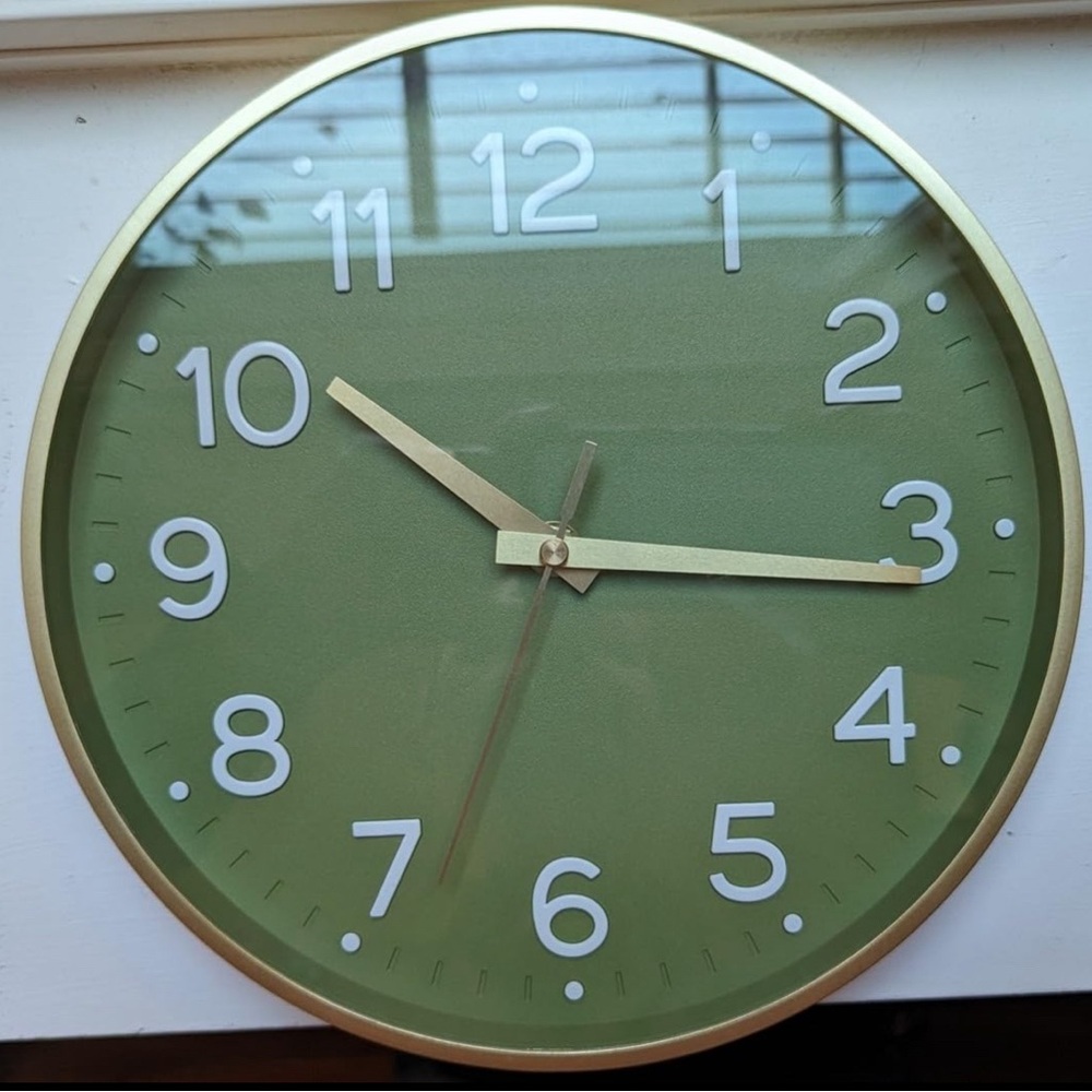 Mid Century Modern Olive Wall Clock with Gold Frame